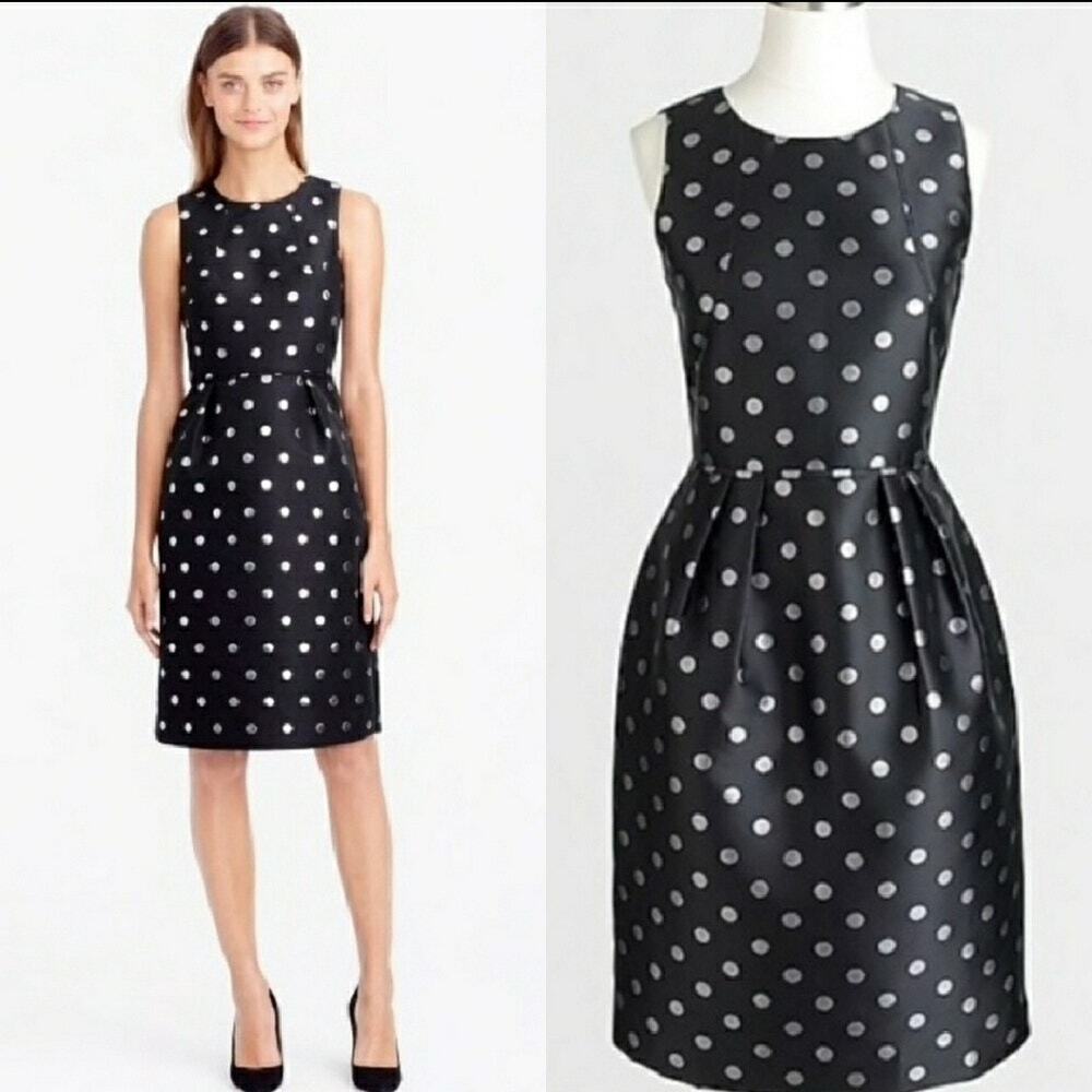 J Crew Factory Dress Metallic Silver Dot Jacquard Party Cocktail Black Size 0